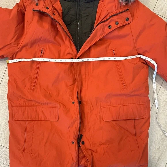 London Fog Men's Orange Puffer Jacket with Faux Fur Trim - Picture 10 of 13